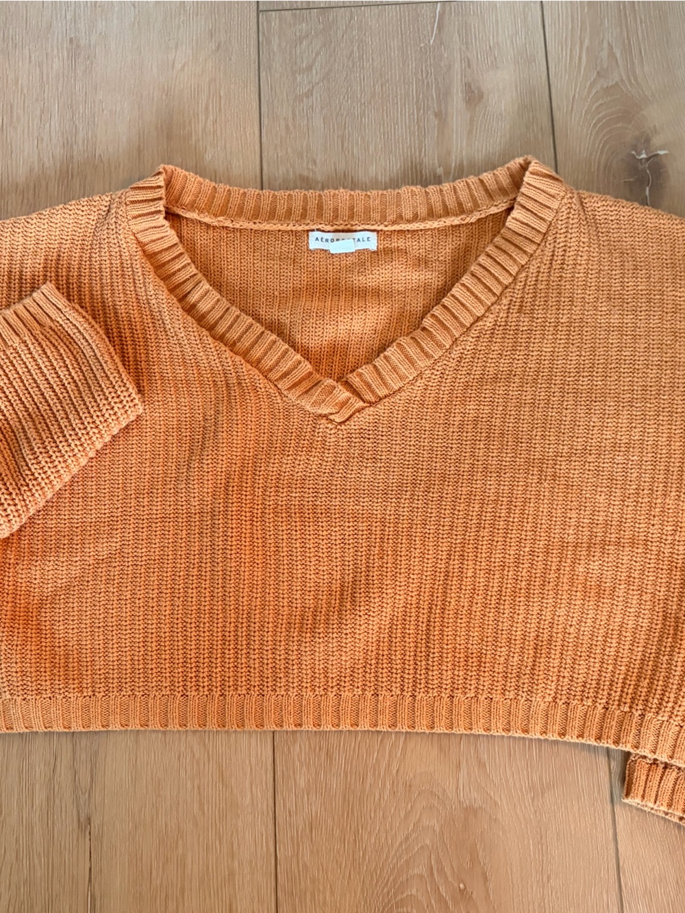 Aeropostale Orange Off-Shoulder V-Neck Knit Sweater